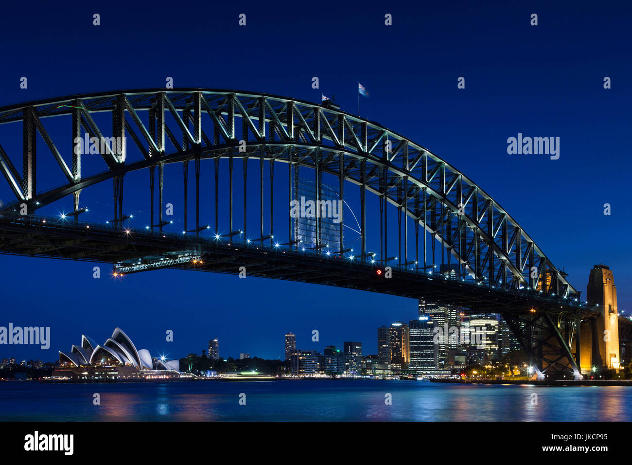 Australia, New South Wales, NSW, Sydney, Sydney Harbour Bridge and skyline from Milson's Point, evening Stock Photo
