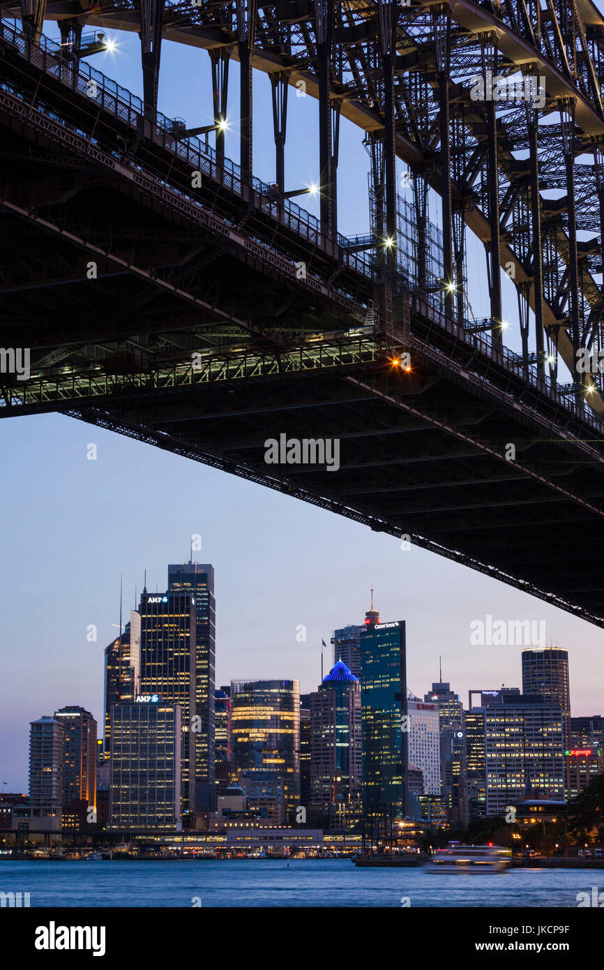 Australia, New South Wales, NSW, Sydney, Sydney Harbour Bridge and skyline from Milson's Point, evening Stock Photo