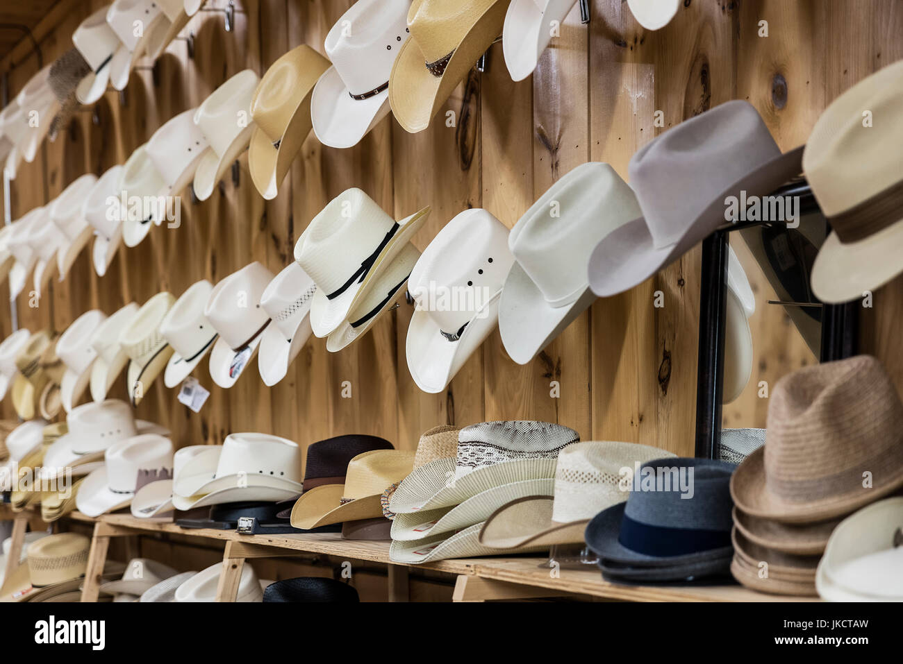 Store cowboy hat display. Stock Photo