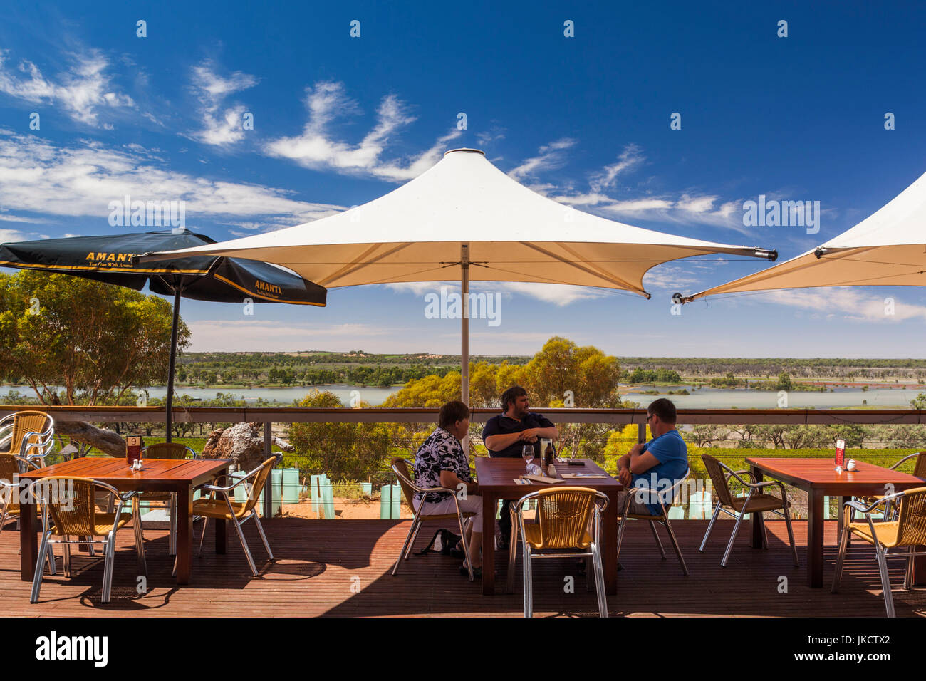 Australia, South Australia, Murray River Valley, Kingston on Murray, Banrock Station, The Wine and Wetland Centre, outdoor restaurant Stock Photo