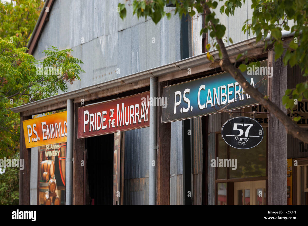 Australia, Victoria, VIC, Echuca, Historic Port of Echuca, Murray River, signs Stock Photo