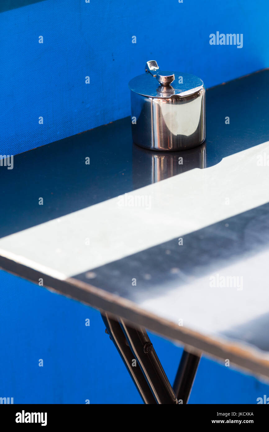 Australia, Victoria, VIC, Melbourne, Fitzroy, Brunswick Street, sugar bowl on outdoor cafe table Stock Photo