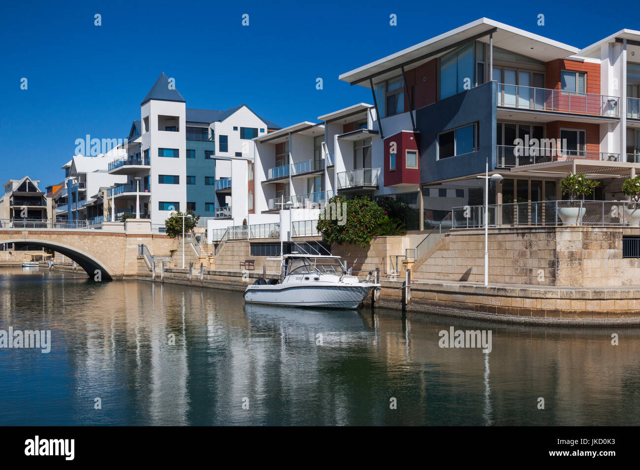 Australia, Western Australia, Mandurah, waterfront buildings,