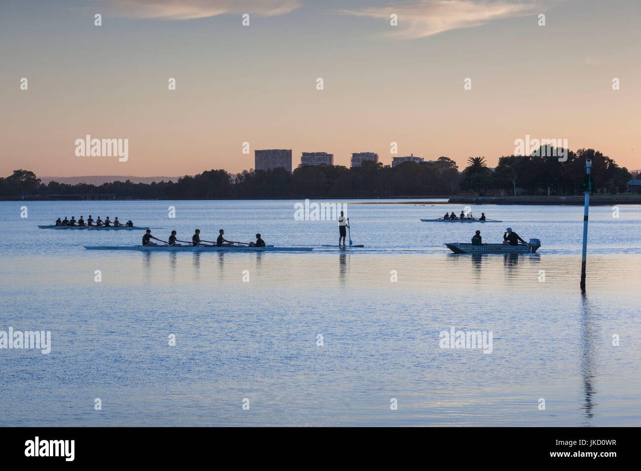 Australia, Western Australia, Perth, rowing along Swan River, dawn