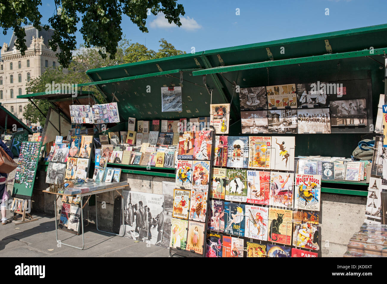 Paris, France Left Bank books on display on book stall around Notre