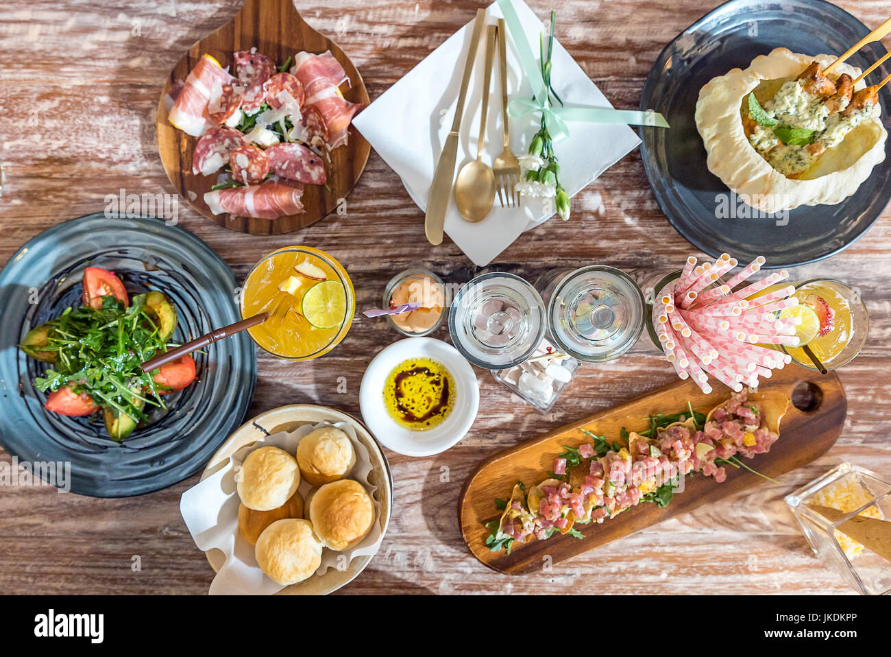 dinner dining table for Party top view Stock Photo - Alamy