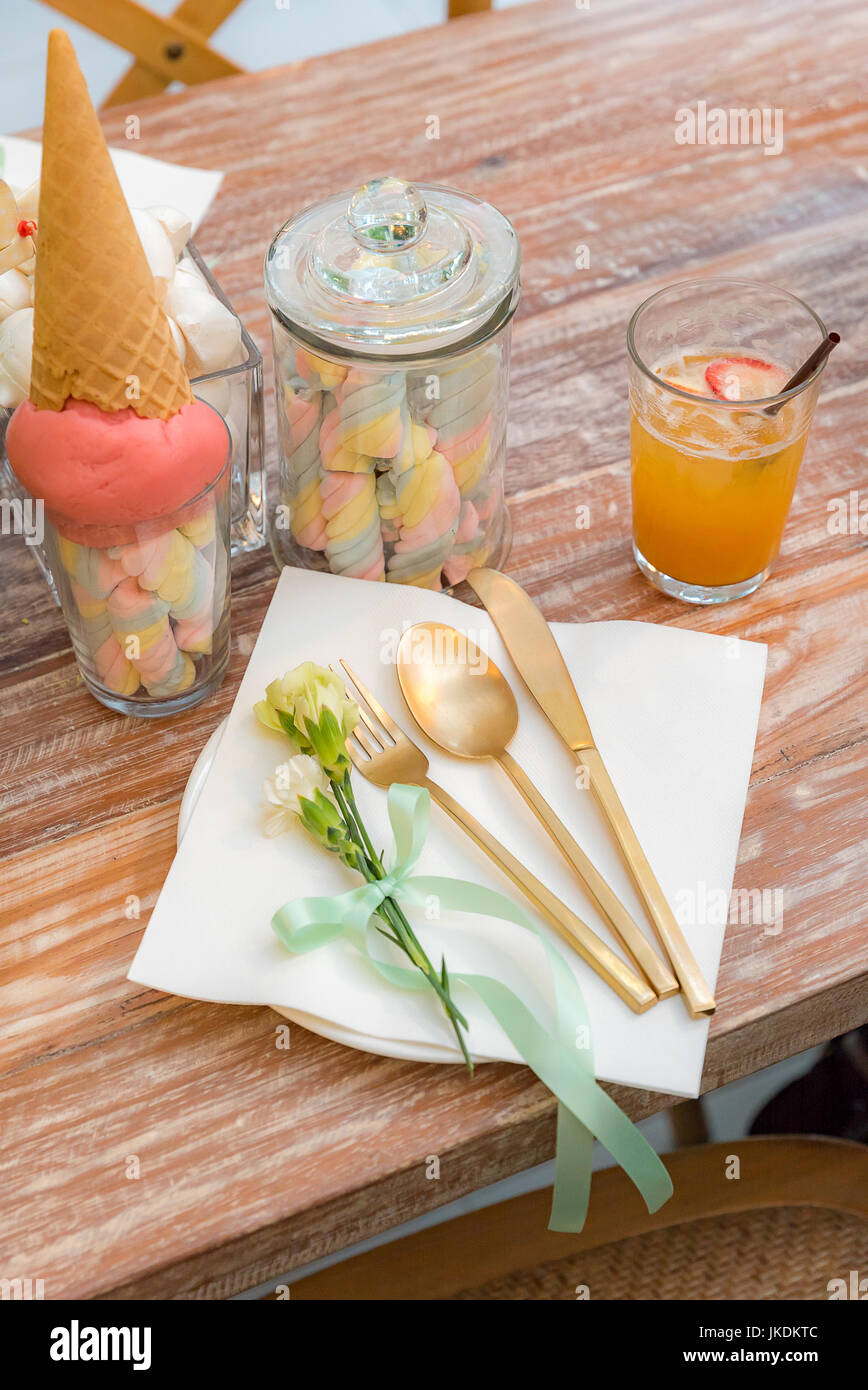 Fine dining table setting top view hires stock photography and images