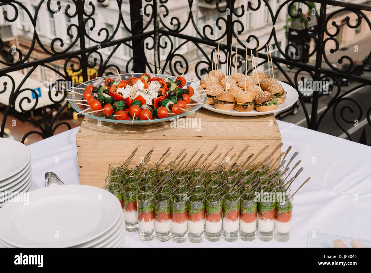 Canape, snacks, salads on the wedding ceremony outdoors Stock Photo Alamy