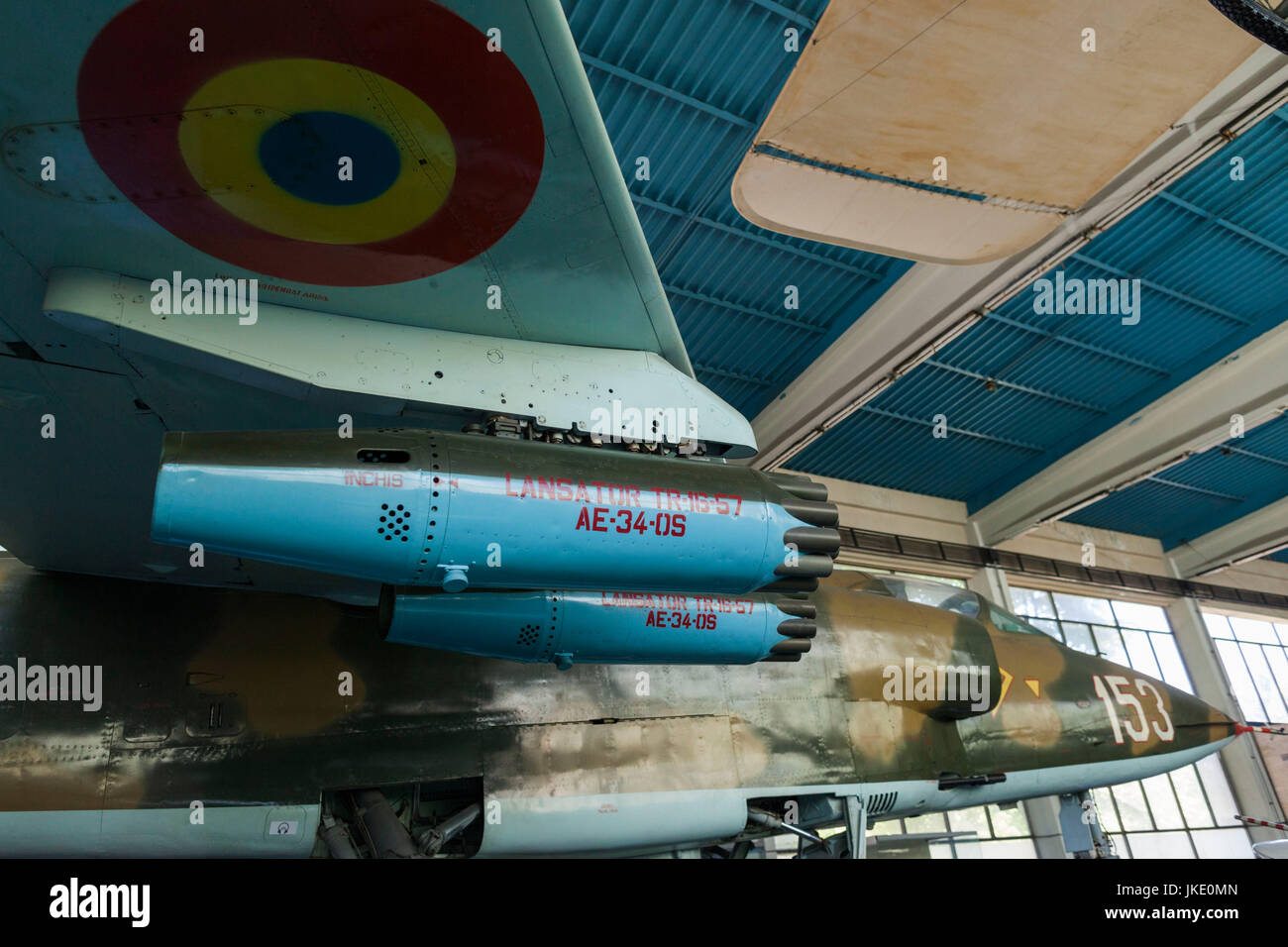 Romania, Bucharest, National Military Museum, Romanian-built, Cold War-era, IAR-93 Vulture, ground attack aircraft Stock Photo
