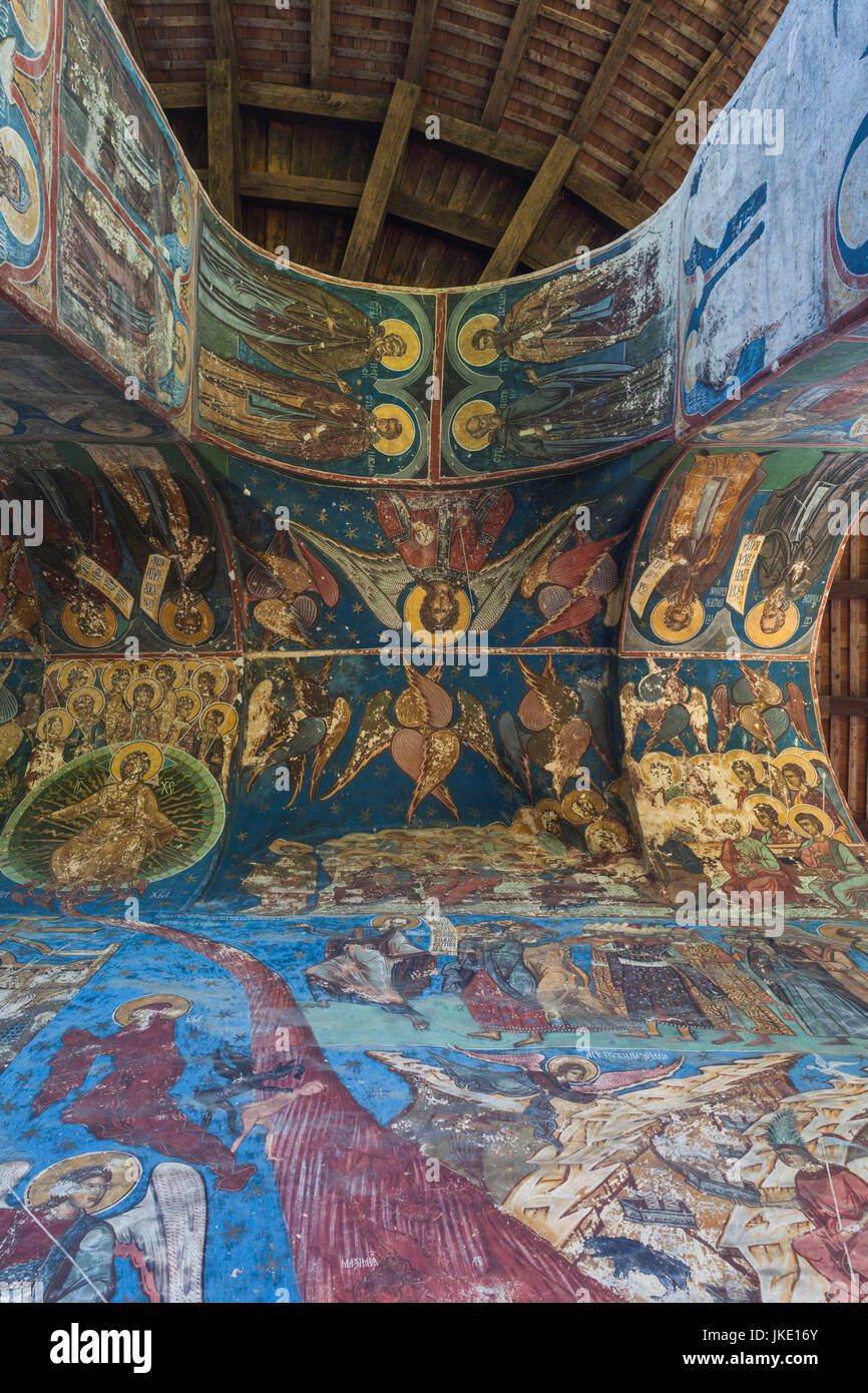 Romania, Bucovina Region, Bucovina Monasteries, Manastirea Humorului, Humor Monastery, 16th century, religious frescoes Stock Photo