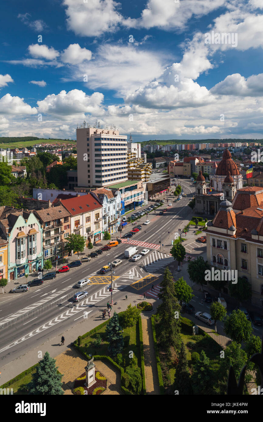 Romania, Transylvania, Targu Mures, elevated city view towards Piata