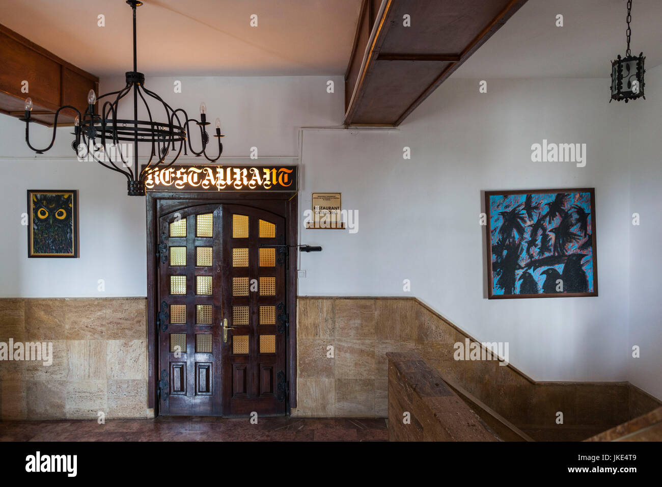 Romania, Transylvania, Tihuta Pass, Hotel Castel Dracula, interior, restaurant Stock Photo