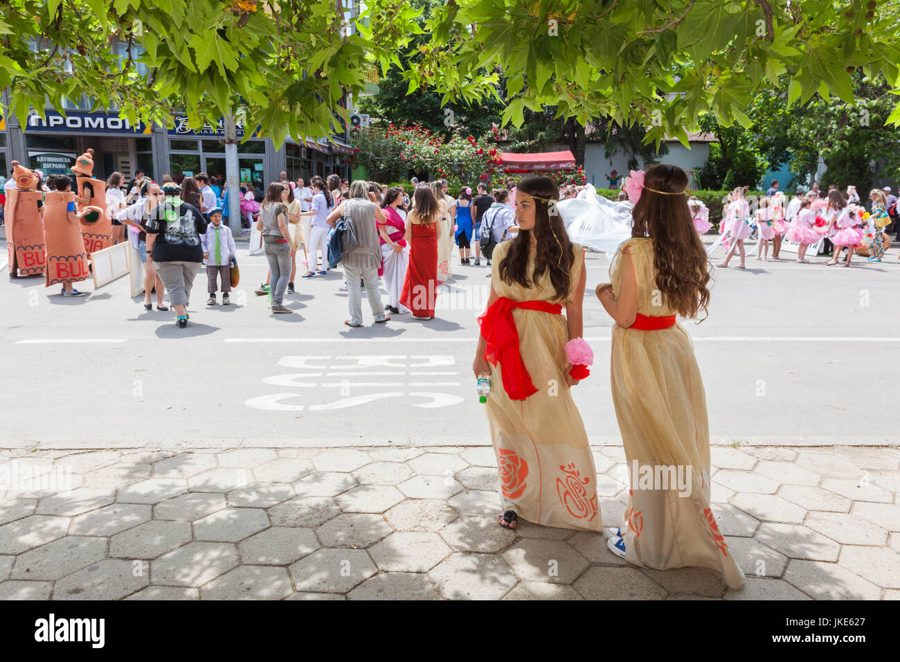 Bulgaria, Central Mountains, Kazanlak, Kazanlak Rose Festival, town produces 60% of the world's rose oil, young woman in the Rose Queen's court, Rose Parade Stock Photo