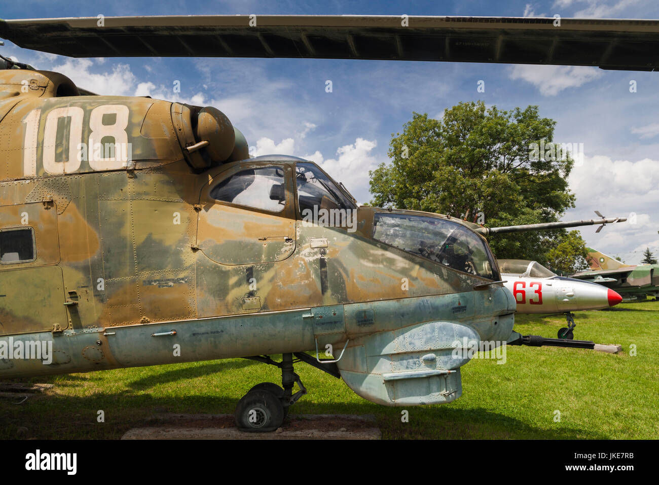 Bulgaria, Sofia, Outdoor Park by the National Museum of Military History, Soviet-era, Mi-24 d/b helicopter gunship, NATO name, 'Hind' Stock Photo
