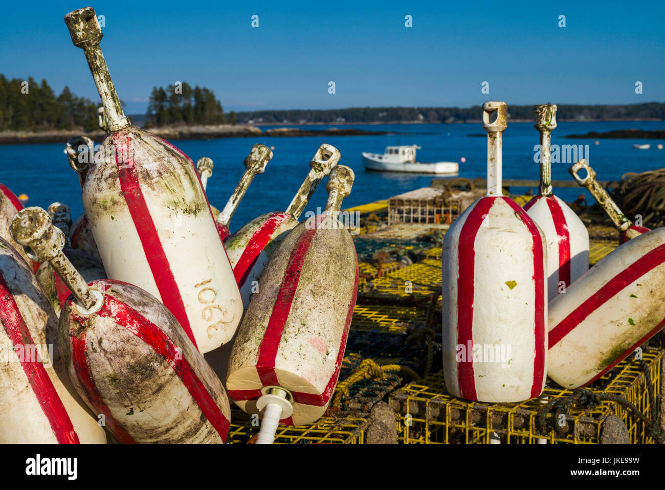 USA, Maine, Five Islands, lobster buoys Stock Photo Alamy