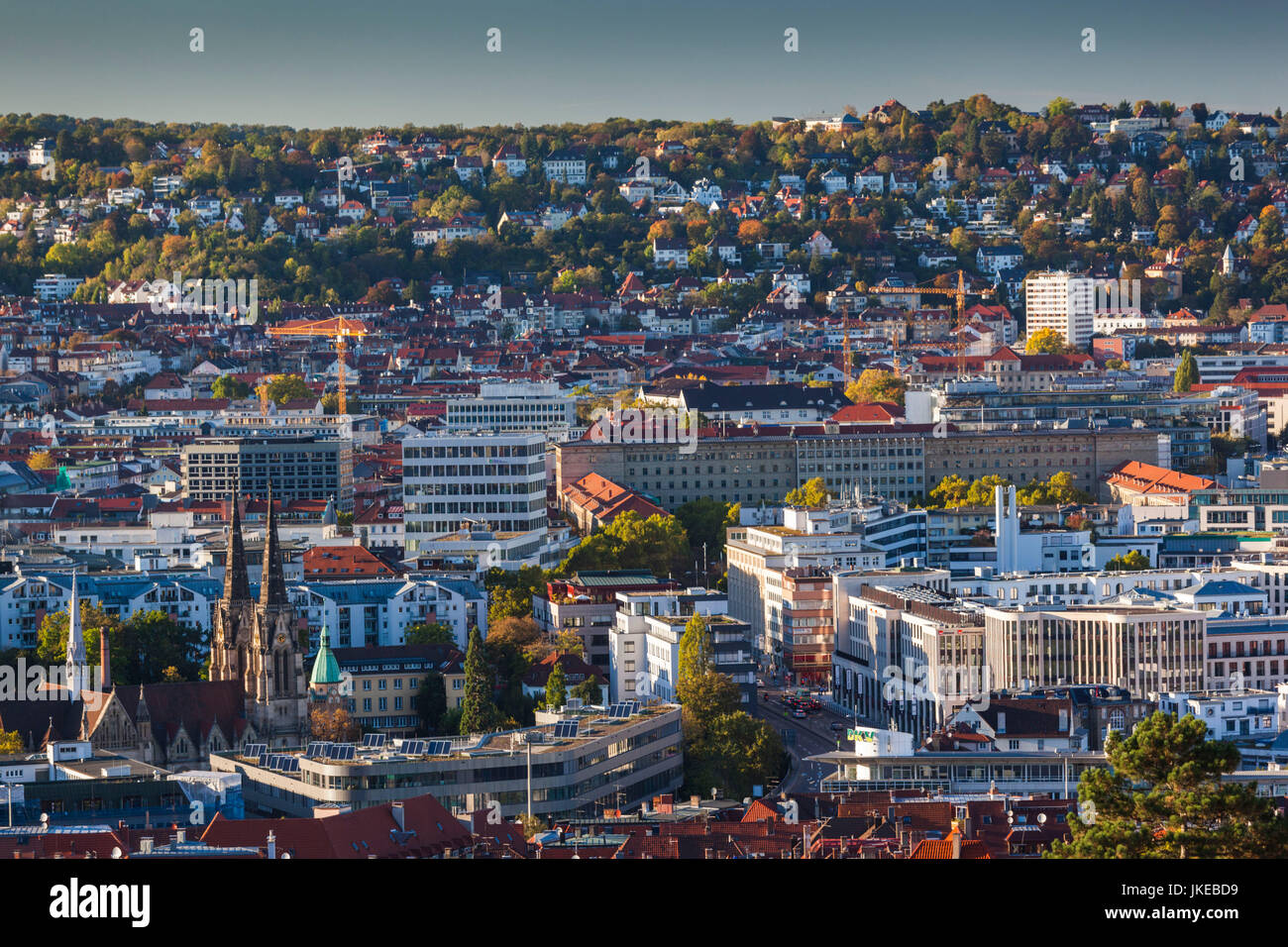 Germany, Baden-Wuerttemberg, Stuttgart, elevated city view from Route ...