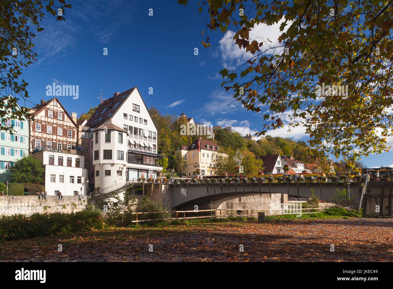 Germany, BadenWuerttemberg, Tuebingen, old town buildings along the Neckar River Stock Photo