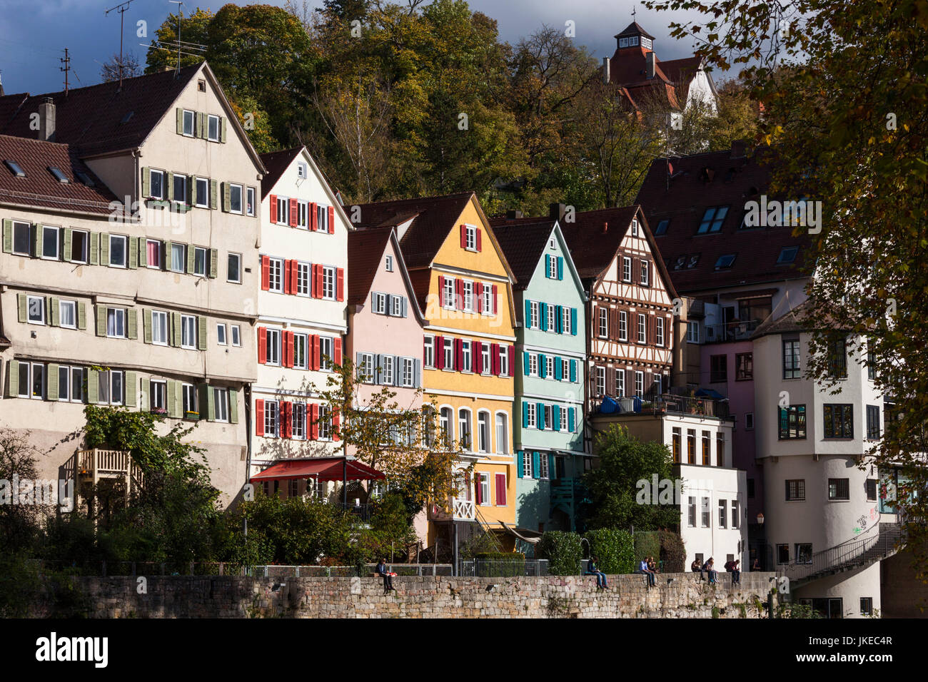 Germany, BadenWuerttemberg, Tuebingen, old town buildings along the Neckar River Stock Photo
