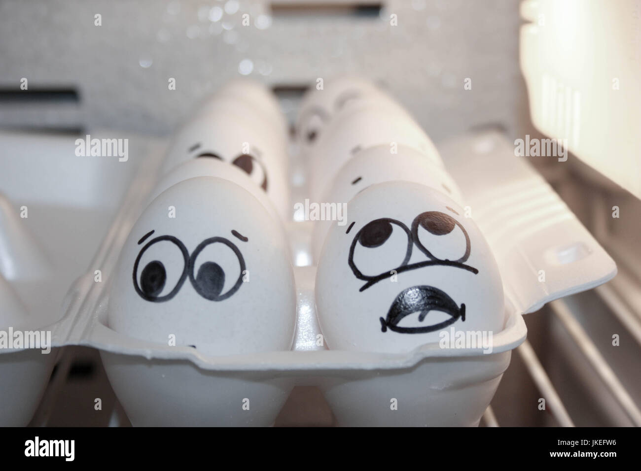 Concept of fear. A funny egg. Photo for your design. Eggs in a