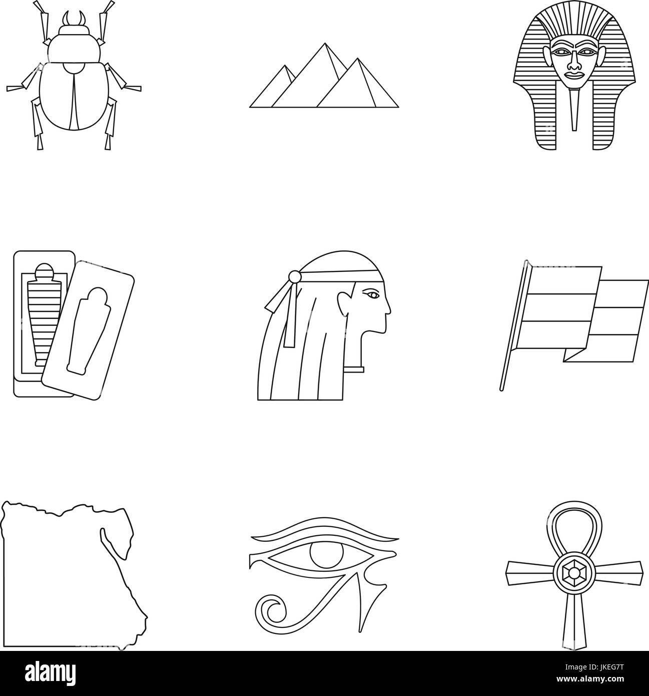 Egypt travel icons set, outline style Stock Vector