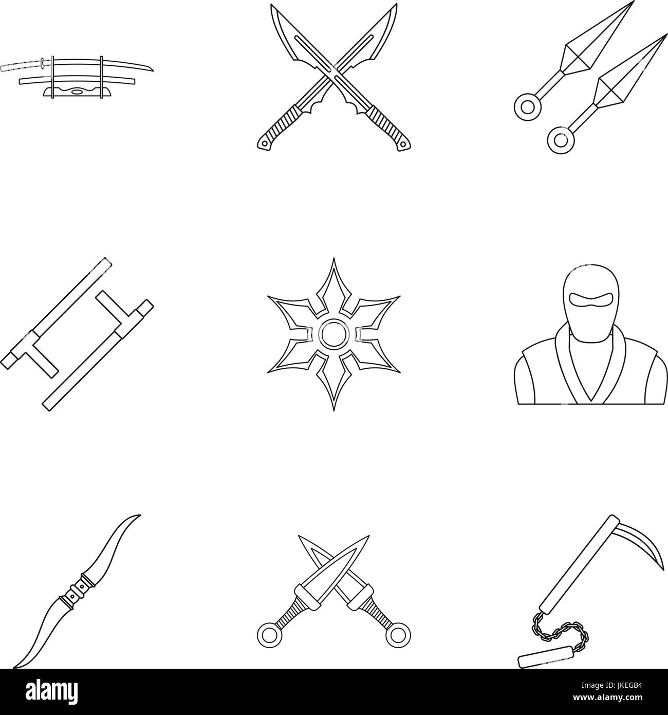 Old weapons icons set, outline style Stock Vector