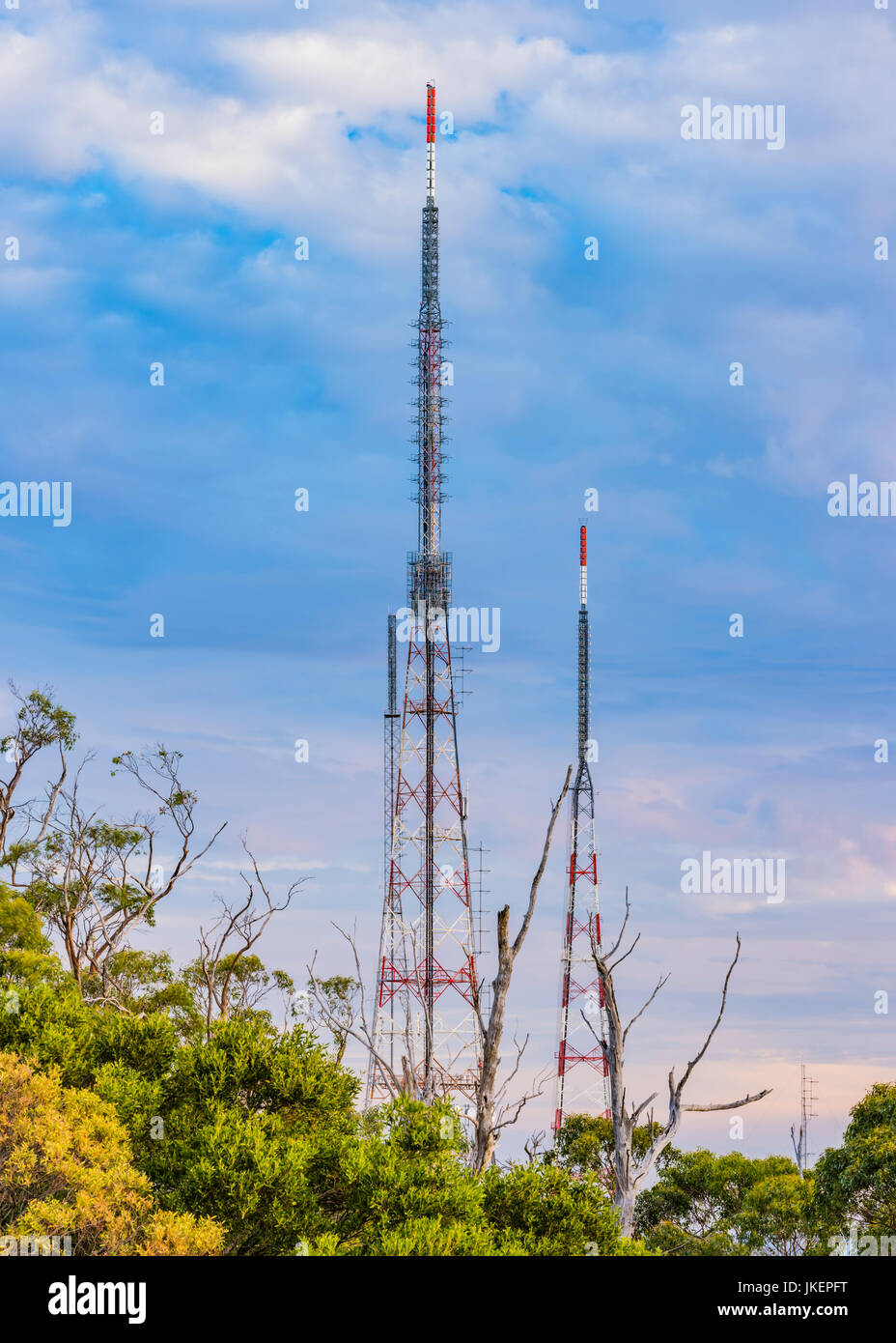 Radio tower on top of Mount Lofty Summit, Crafers, Adelaide Hills, South Australia Stock Photo