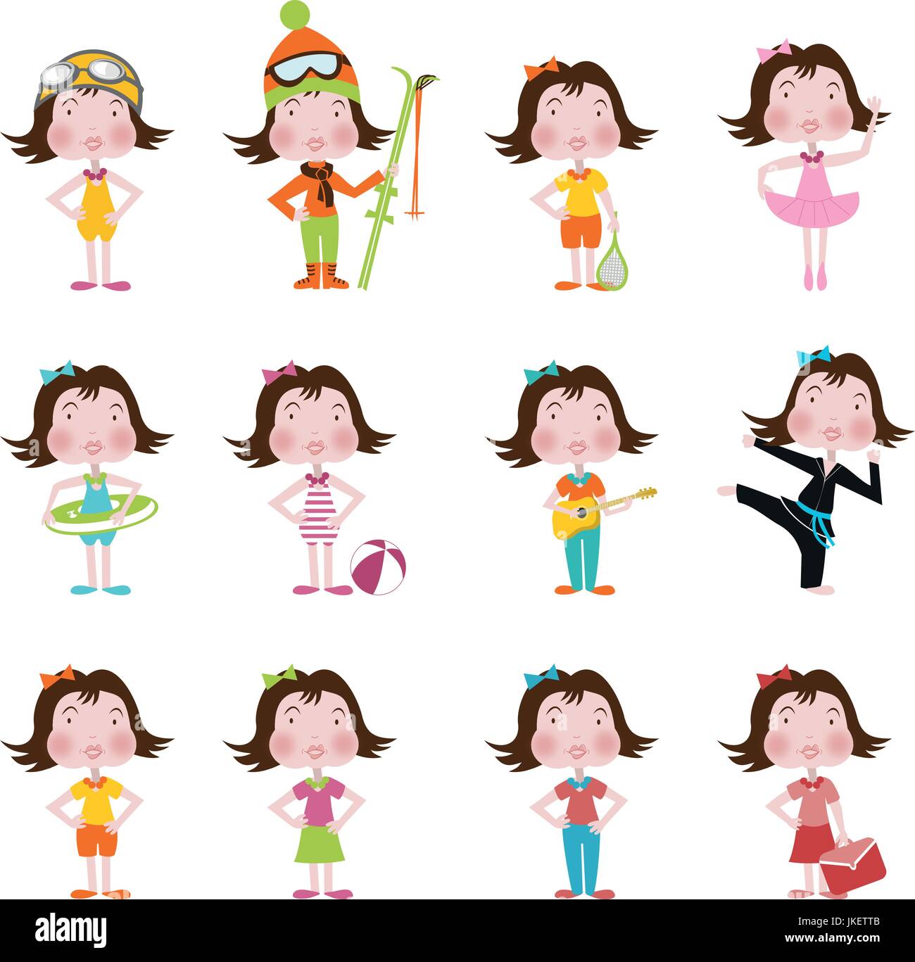 Children practicing different sports and leisure activities Stock