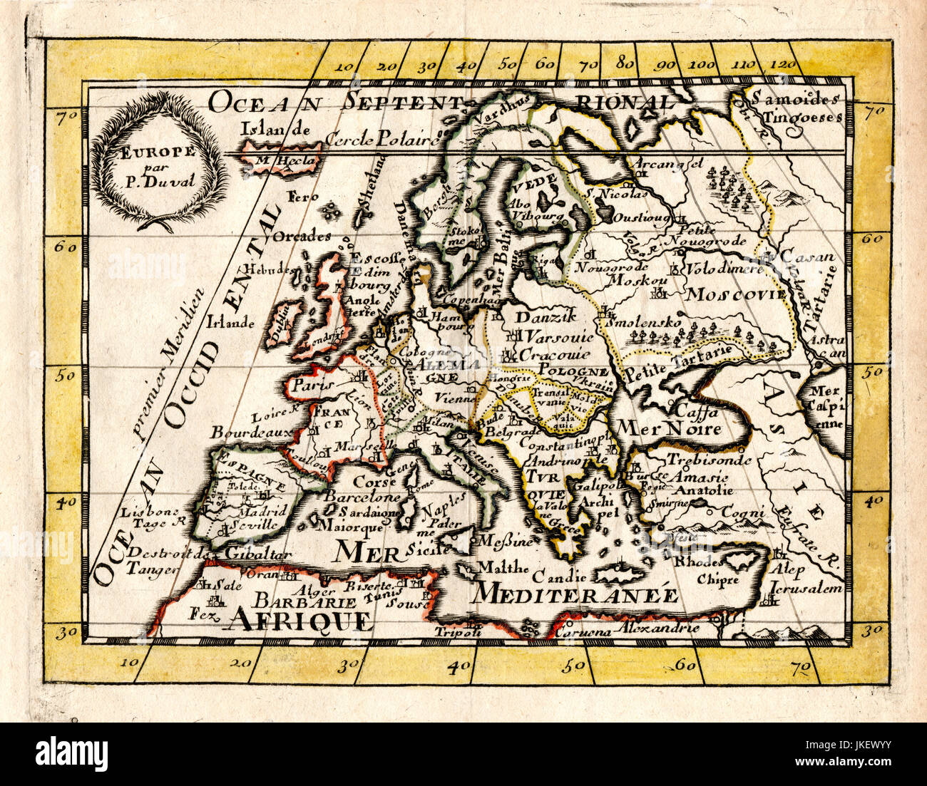 1663 Duval Antique Map of Europe Stock Photo