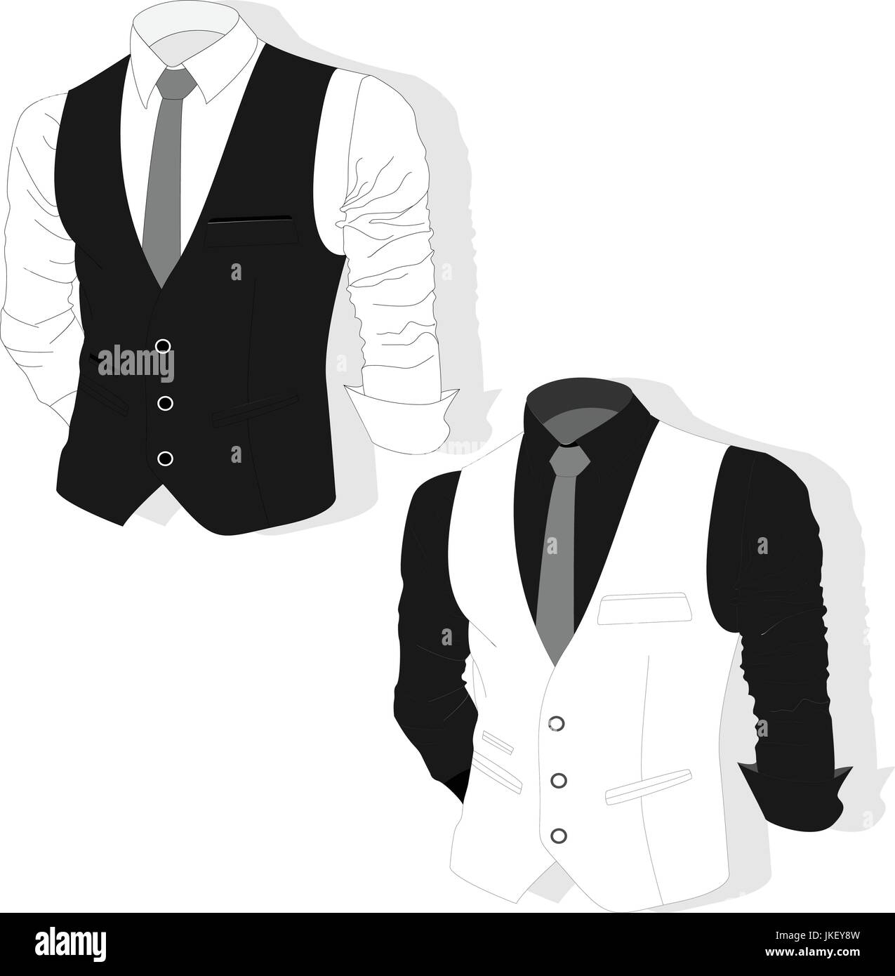 Classic vest, сream shirt and tie fashion vector set Stock Vector 