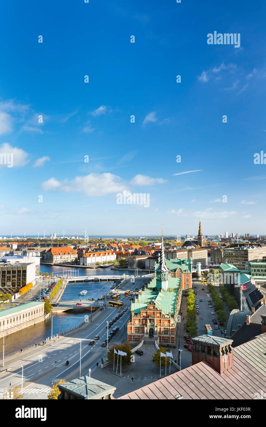 View over the central Copenhagen with the old Borsen (stock exchange) in the center, Denmark Stock Photo