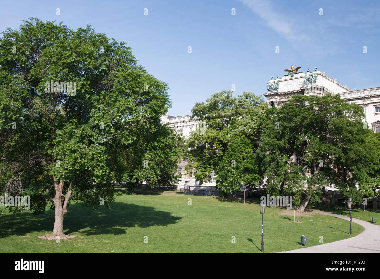 Burggarten Park area in front of the Neue Burg (New Castle), part of Hofburg Imperial Palace in Vienna. Austria Stock Photo