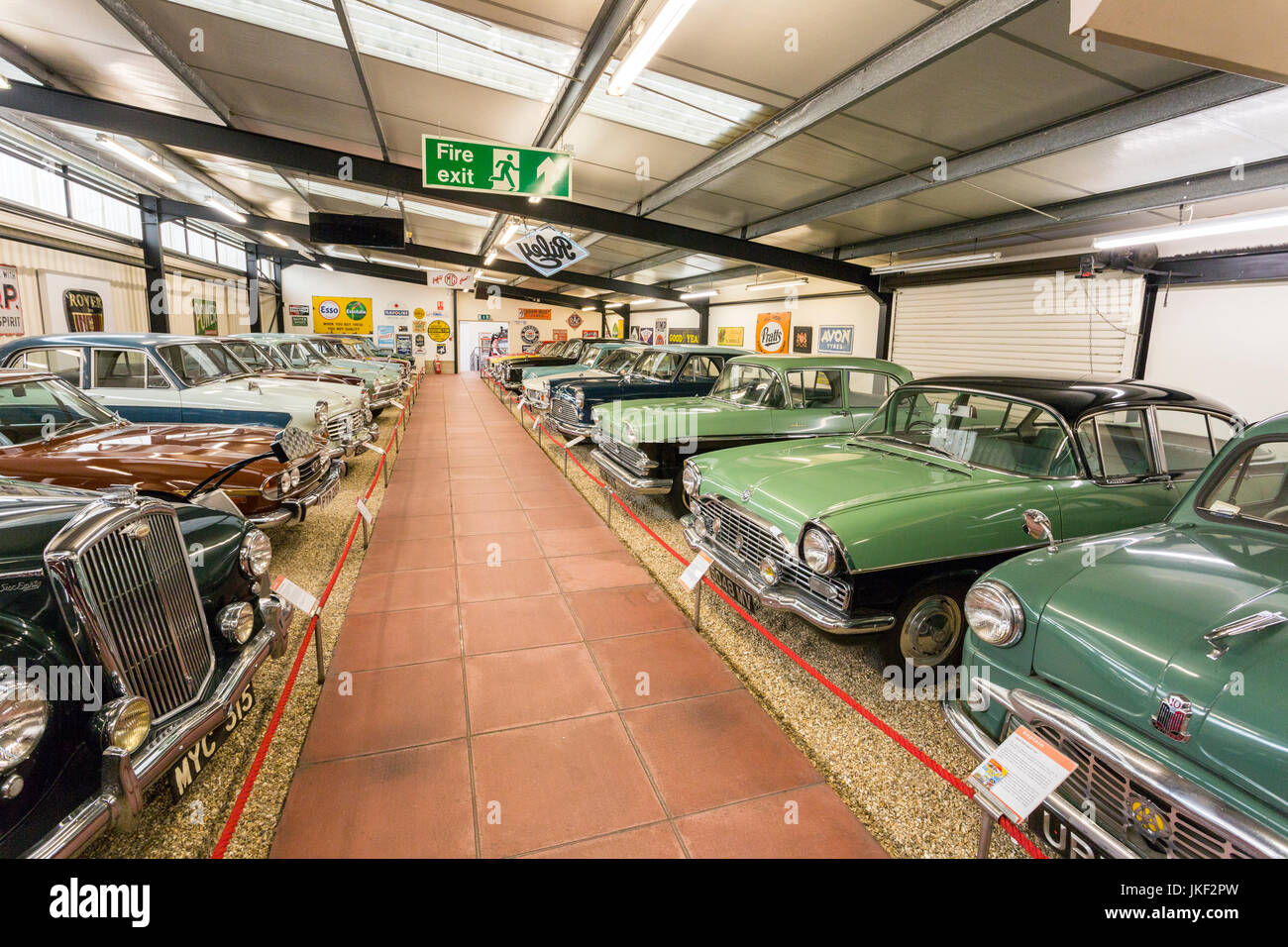 The British Hall or 'Memory Lane' in the Haynes International Motor Museum, Sparkford, Somerset, England, UK Stock Photo