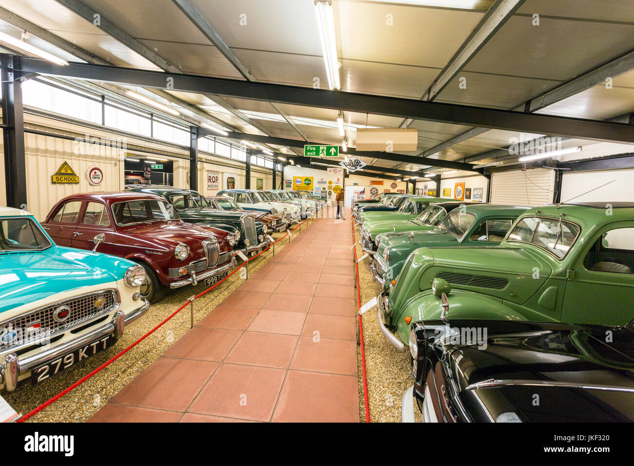The British Hall or 'Memory Lane' in the Haynes International Motor Museum, Sparkford, Somerset, England, UK Stock Photo