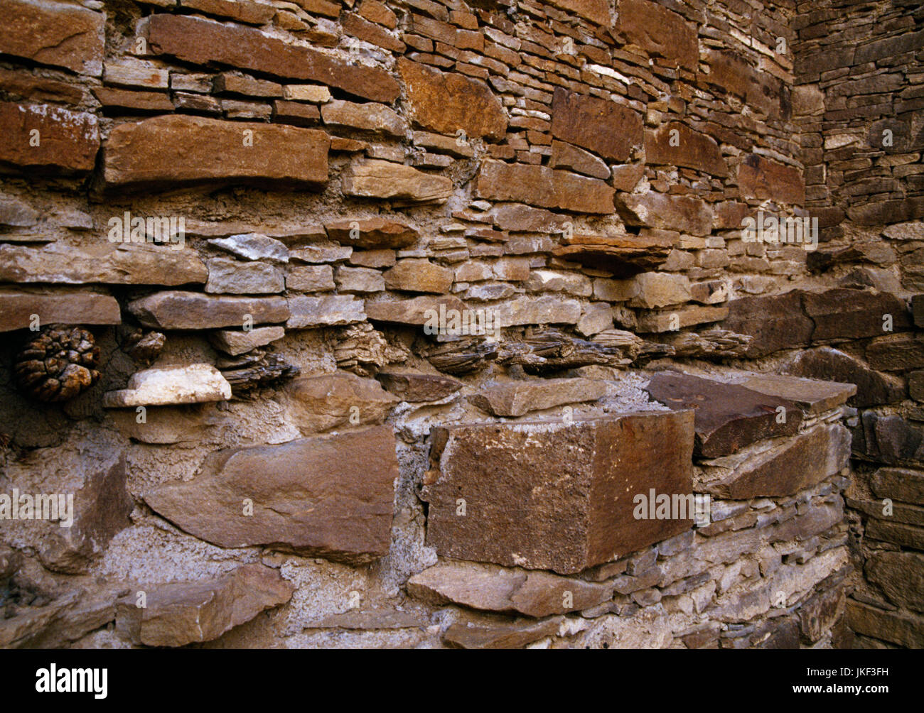 Sandstone masonry walls of Hungo Pavi Anasazi Pueblo in Chaco