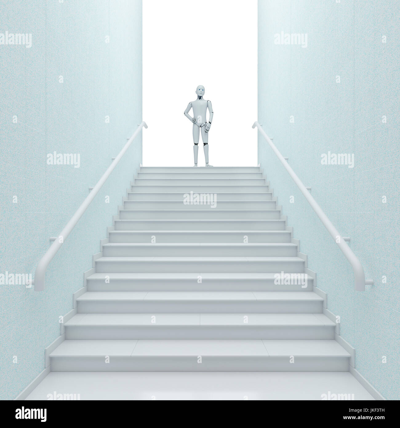 Robot standing on top of stairs, 3d rendering Stock Photo
