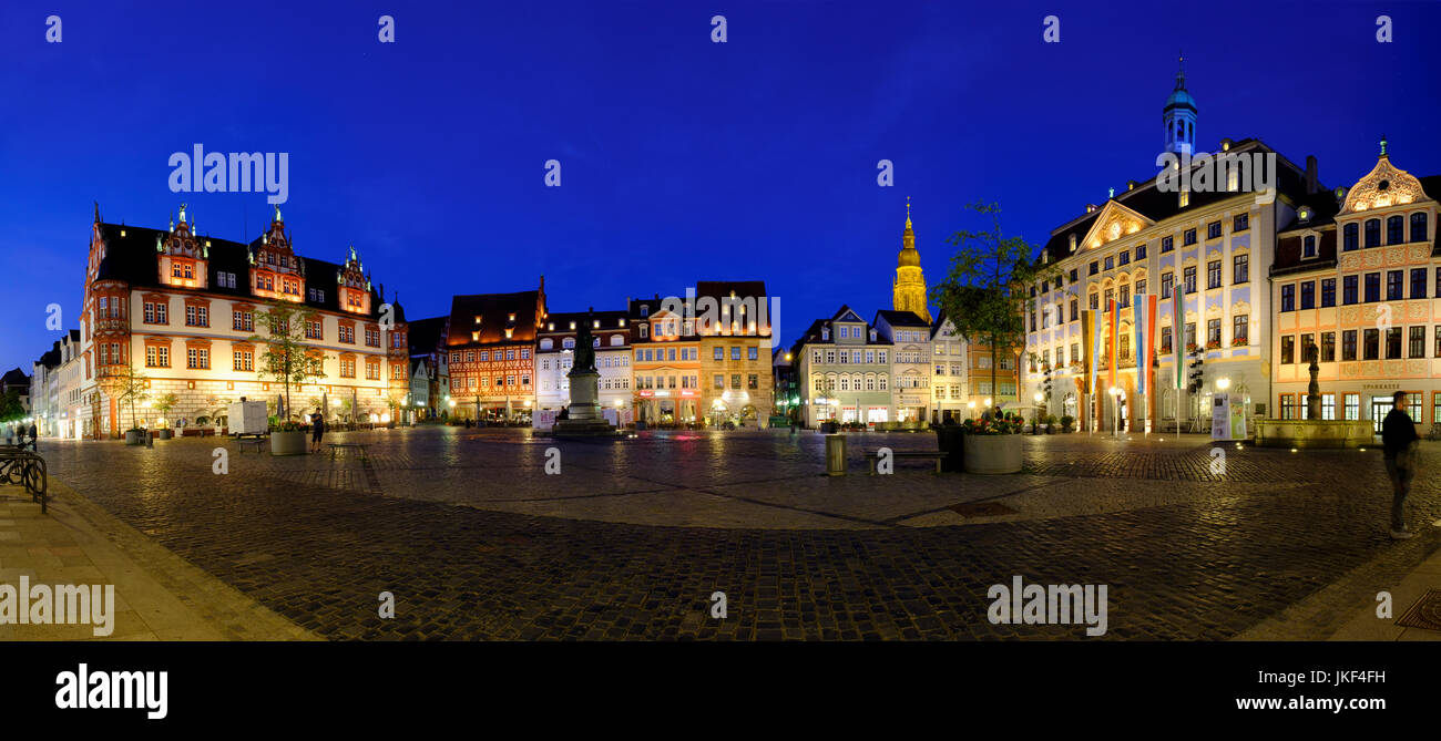 Stadthaus und Rathaus, Panorama Marktplatz, Coburg, Oberfranken, Franken, Bayern, Deutschland Stock Photo