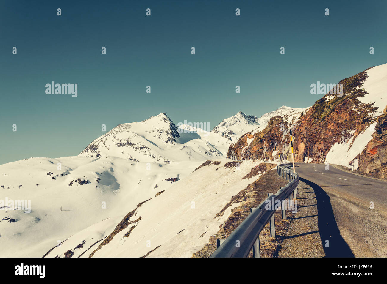 Berninapass im Morgenlicht, Poschiavo, Schweiz Stock Photo