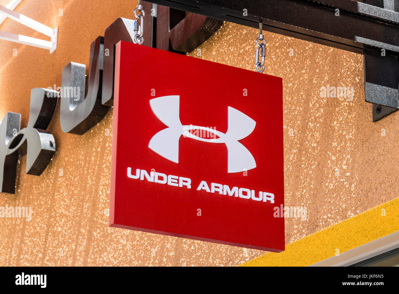 Las Vegas - Circa July 2017: Under Armour outlet shop. Under Armour manufactures a popular line of sporting equipment apparel I Stock Photo