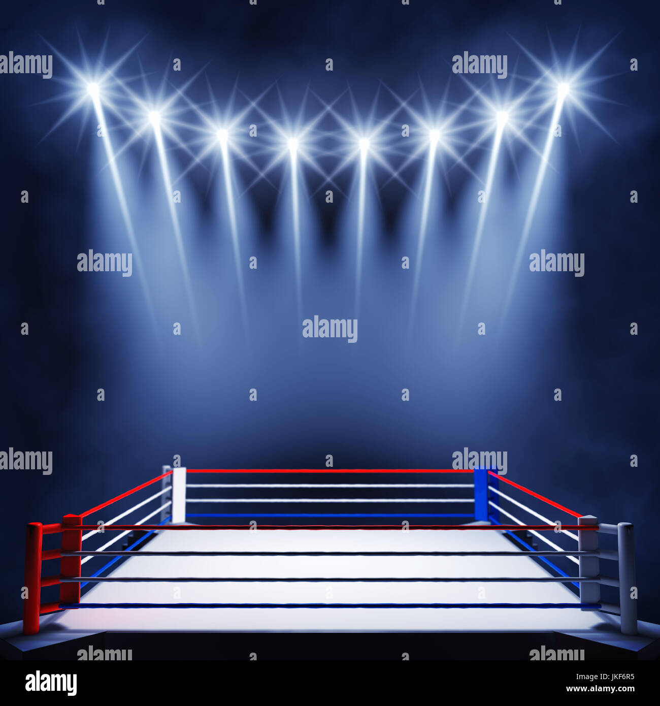 Boxing Ring Lit By Floodlights Fight Night Event Boxing Arena Stock