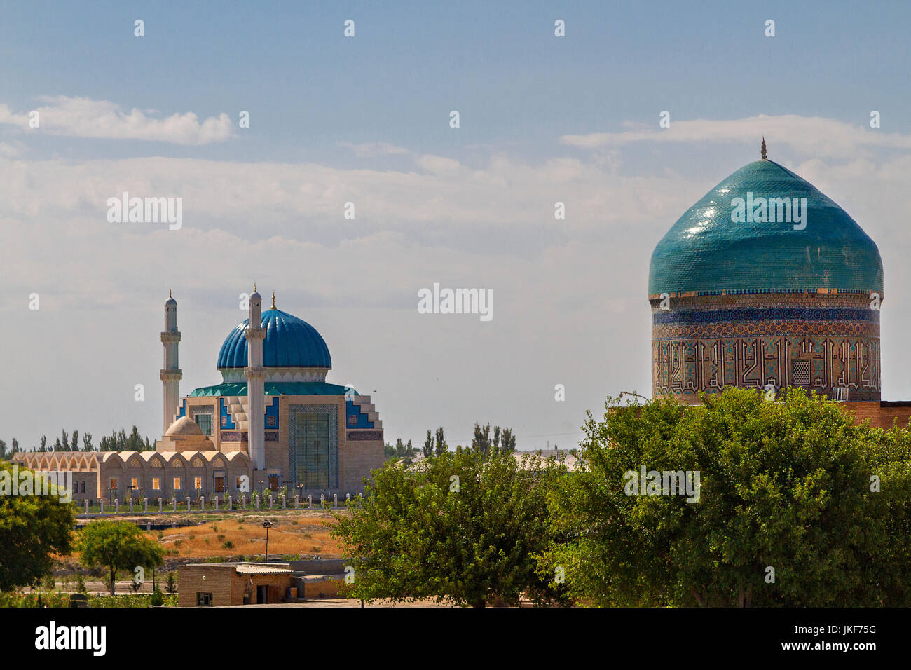 View over the domes from the Mausoleum of Khoja Ahmed Yasawi, in Turkestan, Kazakhstan. Stock Photo