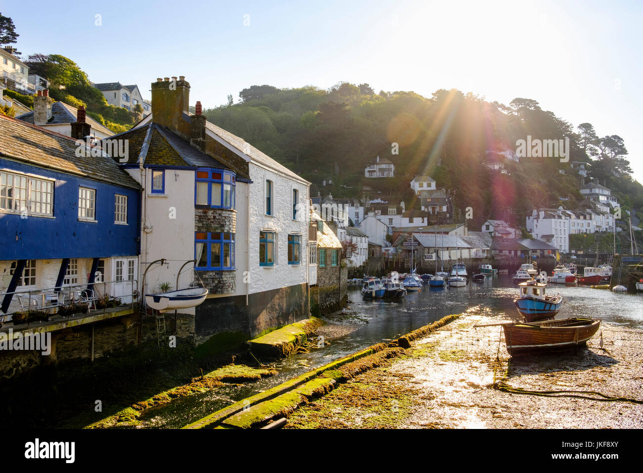 Fischerhafen bei Ebbe im Morgenlicht, Polperro, Cornwall, England, GroÃŸbritannien Stock Photo