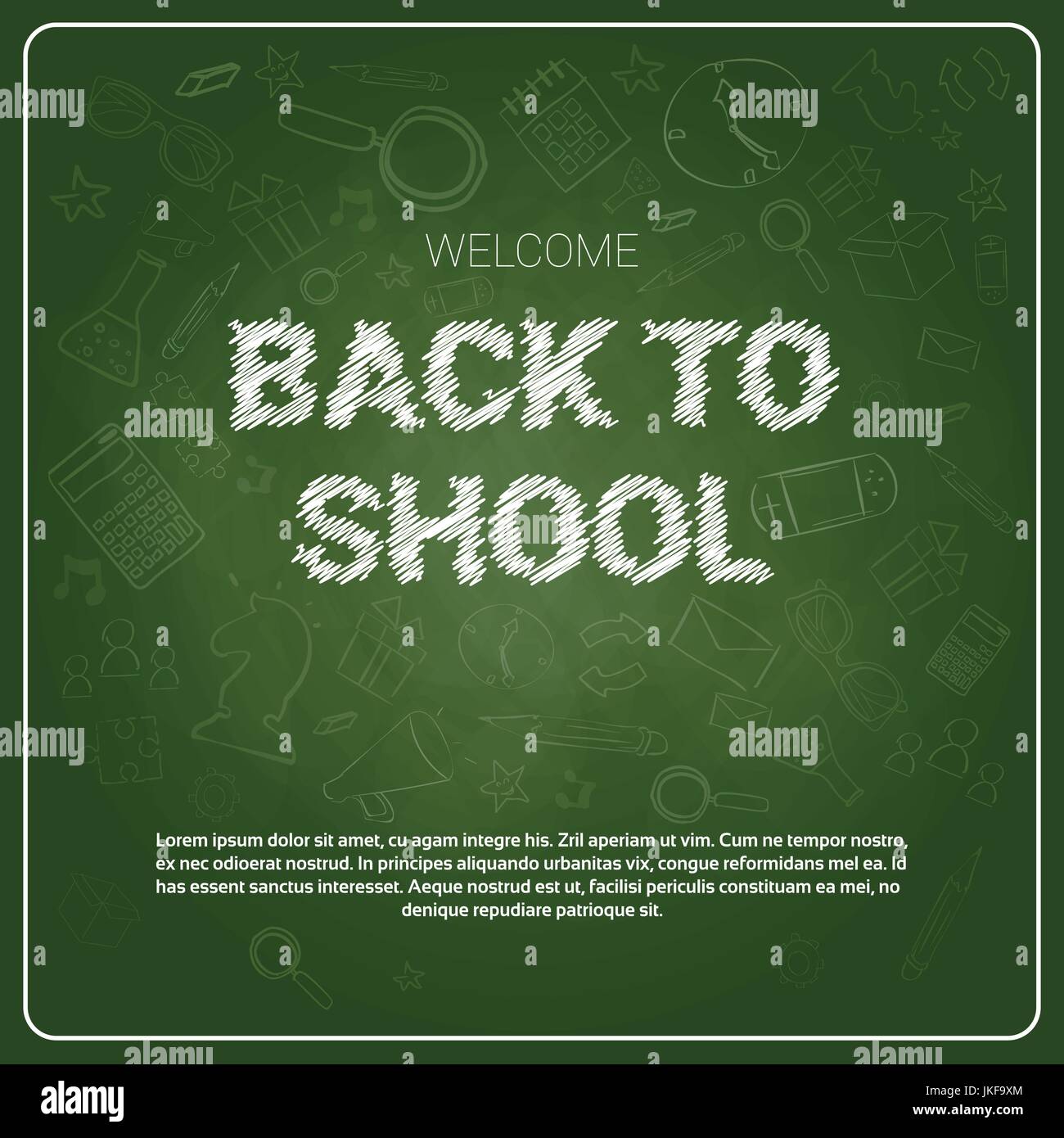 Back To School Chalked Doodle Background On Green Board With Copy Space ...