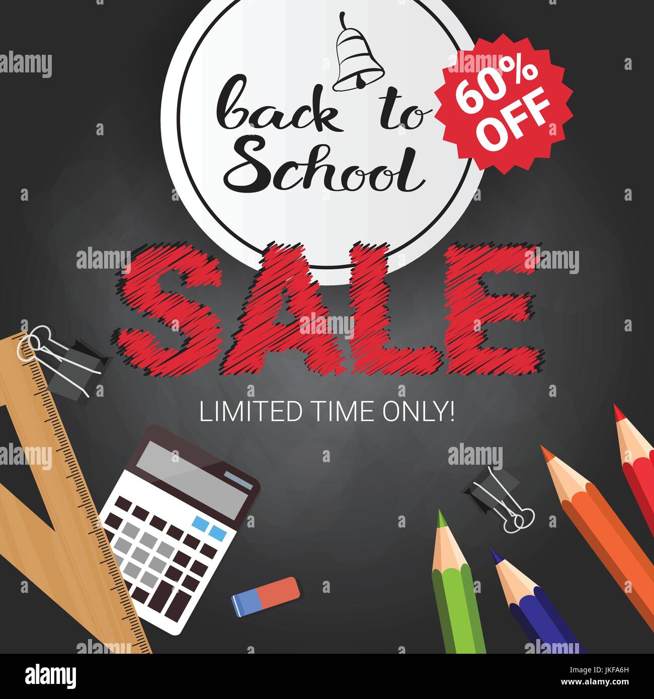 Back To School Seasonal Sale Poster Shopping Discounts Over Black Chalk