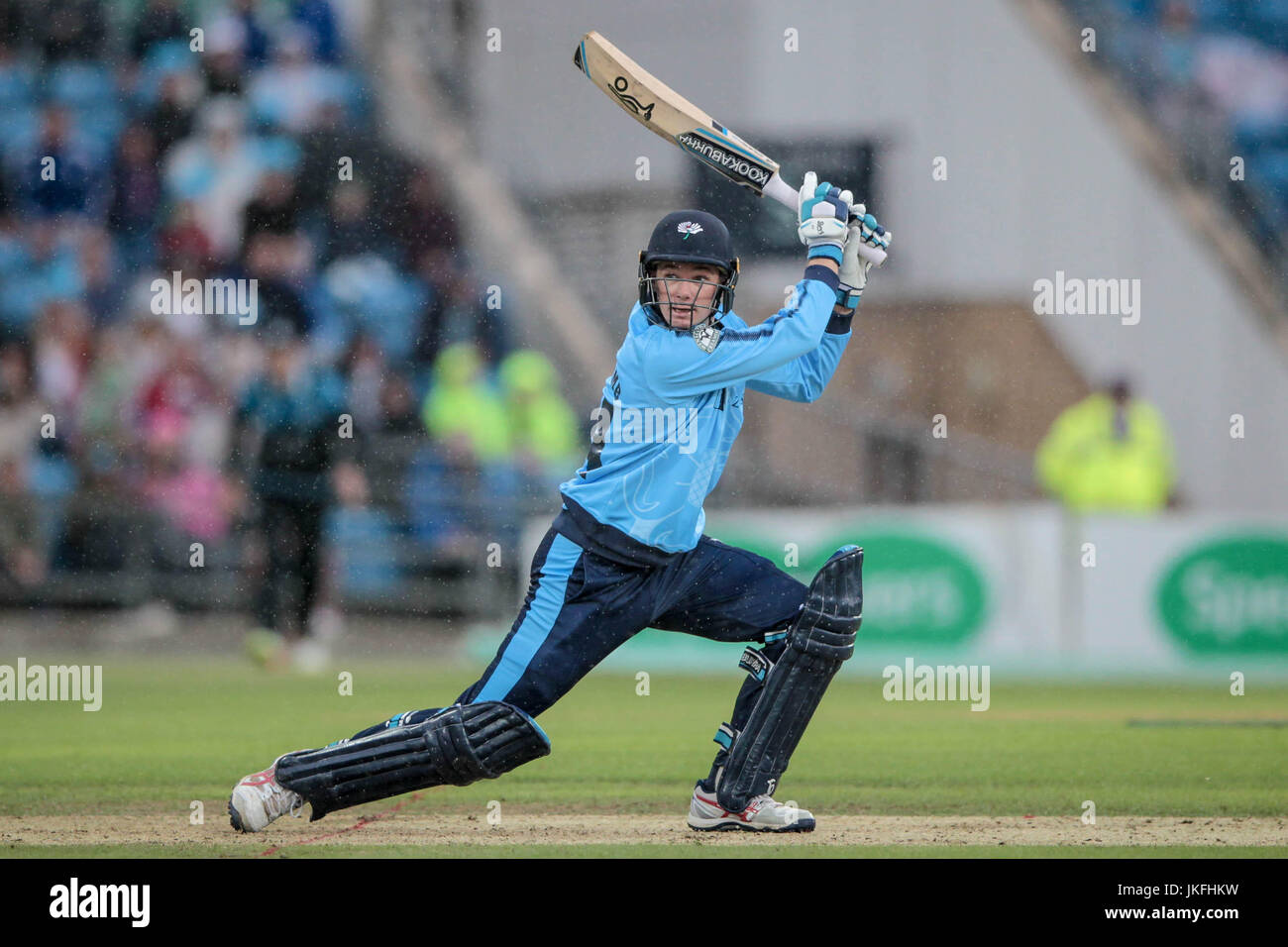 Peter Handscomb (Yorkshire CCC) watches as his shot goes in the air towards the boundary during the Natwest T20 Blast game between Yorkshire Vikings v Worcestershire Rapids on Sunday 23 July 2017. Photo by Mark P Doherty. Stock Photo
