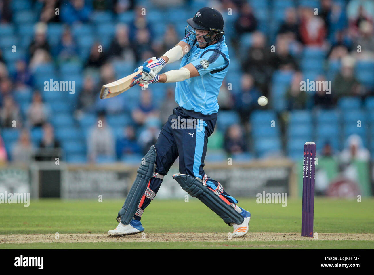 David Willey (Yorkshire CCC) hits the ball for four during the Natwest T20 Blast game between Yorkshire Vikings v Worcestershire Rapids on Sunday 23 July 2017. Photo by Mark P Doherty. Stock Photo