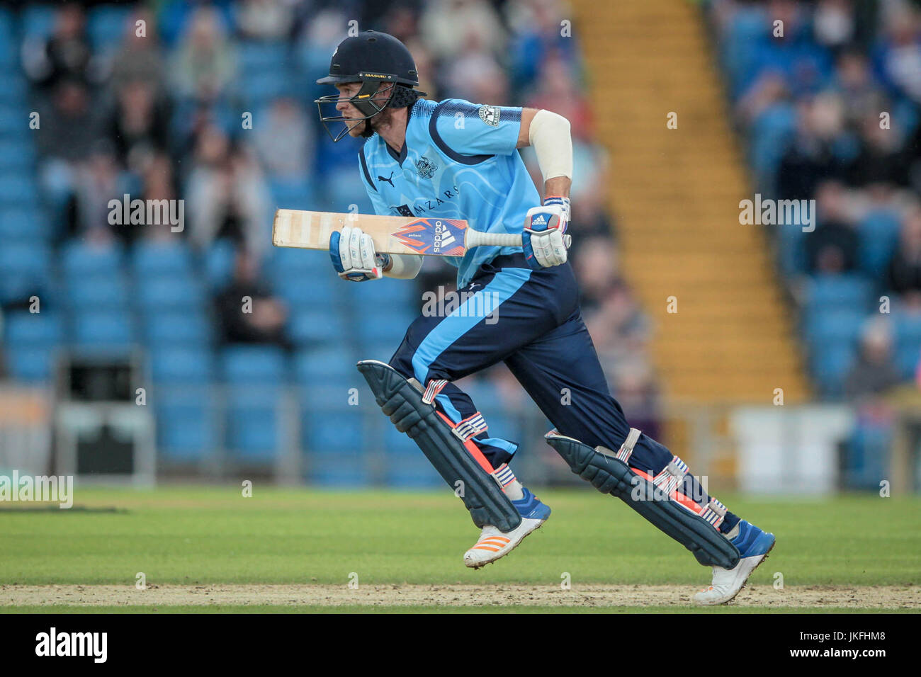 David Willey (Yorkshire CCC) runs between the wickets during the Natwest T20 Blast game between Yorkshire Vikings v Worcestershire Rapids on Sunday 23 July 2017. Photo by Mark P Doherty. Stock Photo