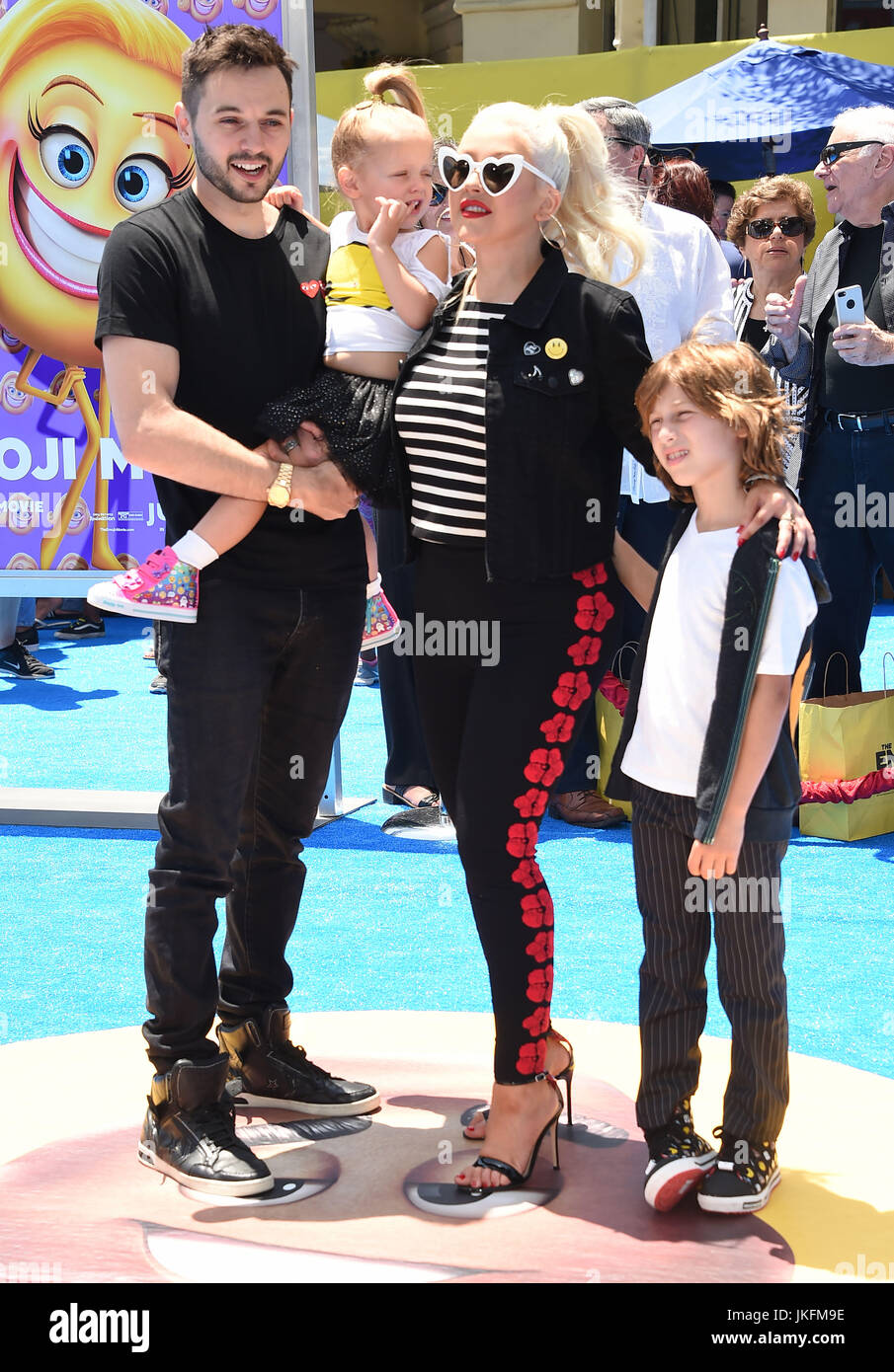 Westwood California Usa 23rd July 17 Christina Aguilera Matthew Rutler Max Liron Bratman Summer Rain Rutler Arrives For The Premiere Of The Film The Emoji Movie At The Regency Village Theater Credit