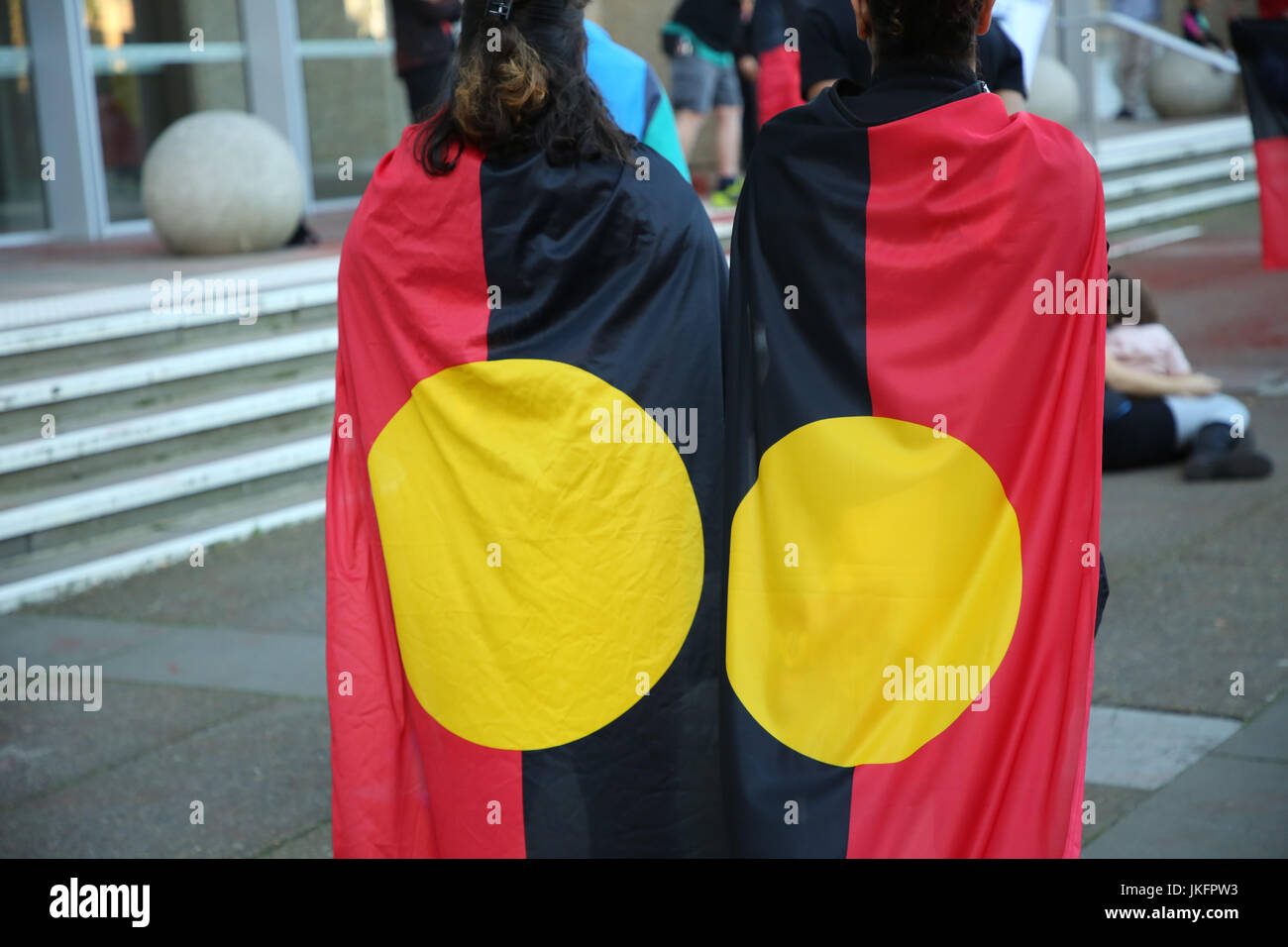 Sydney, Australia. 24 July 2017. Protesters rallied outside the Supreme Court of NSW in Sydney following the court verdict in the case of 14-year old Aboriginal boy, Elijah Doughty who was killed on 29 August 2016 in Kalgoorlie, Western Australia. A 56-year old man who had pursued Elijah, who was riding a dirt bike that some believe to have been stolen from the man the day before, but which supporters believe belonged to Elijah, was found not guilty of the charge of manslaughter but guilty of the lesser charge of dangerous driving occasioning death. Credit: Richard Milnes/Alamy Live News Stock Photo