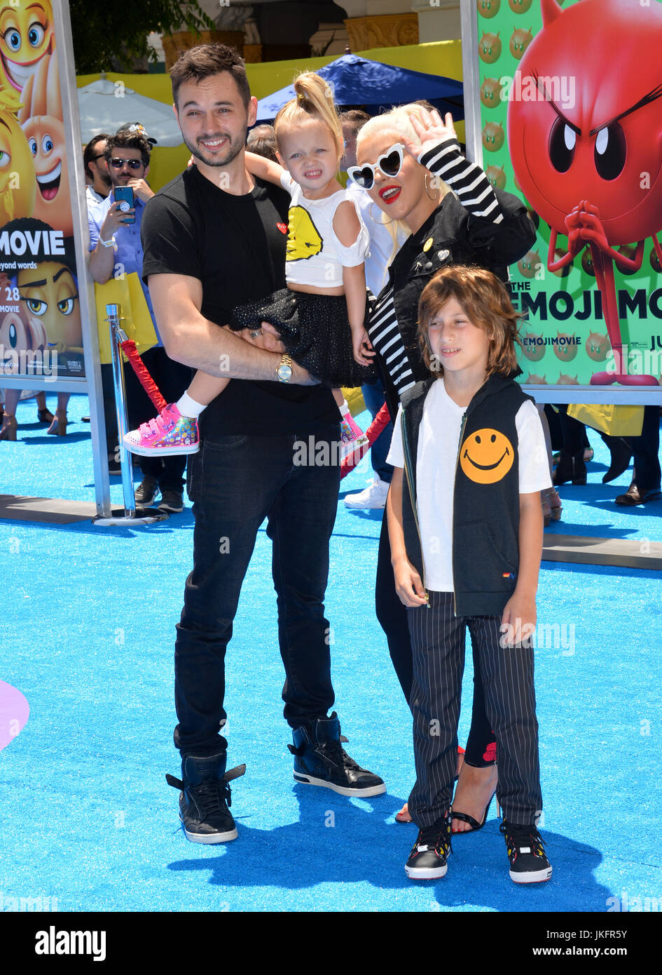 Los Angeles Usa 23rd July 17 Christina Aguilera Fiance Matthew Rutler Daughter Summer Rain Son Max Bratman At The World Premiere For The Emoji Movie At The Regency Village Theatre Westwood
