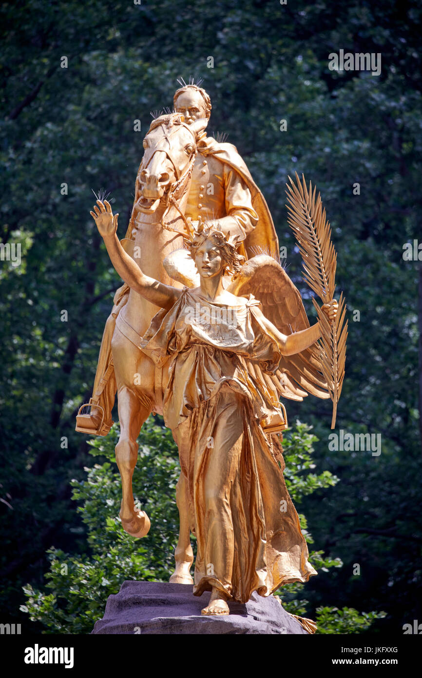 New York City, Manhattan, gilded-bronze William Tecumseh Sherman, Sherman Memorial / Monument by Augustus Saint-Gaudens,  at Grand Army Plaza Stock Photo